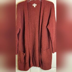 Goodthreads M BurntAmber Waffel Knit Pockets WOOL Blend Lslv Women Open Cardigan